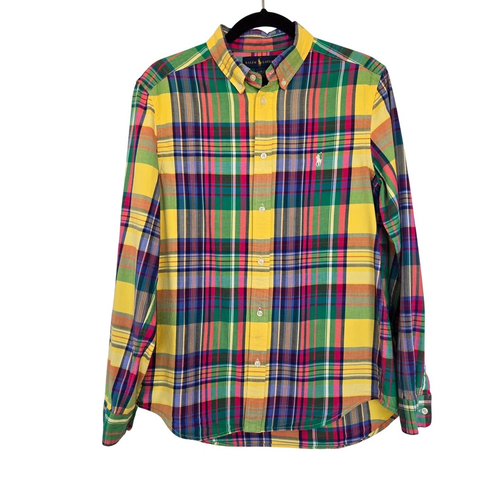 Ralph Lauren Multi Plaid Button Down Shirt Youth XL 18 20 Preppy Classic‎ Spring